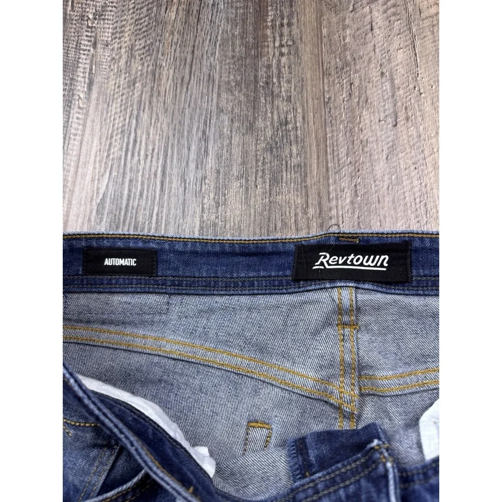 Revtown Decade Denim Jeans Mens 34x30‎ Blue Automatic Stretch Straight Leg